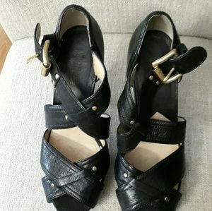 MICHAEL KORS BLACK LEATHER HEEL STRAPPY